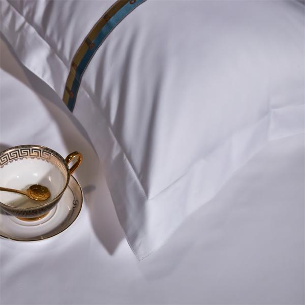 Home Custom 100% Cotton Satin Wide strip 60s Jet White Embroidery Luxury Duvet Cover Set