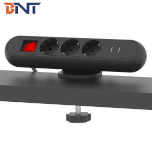 BOENTE New Stock 3 Outlet With Surge Protector USB Ports Black On Desk Edge