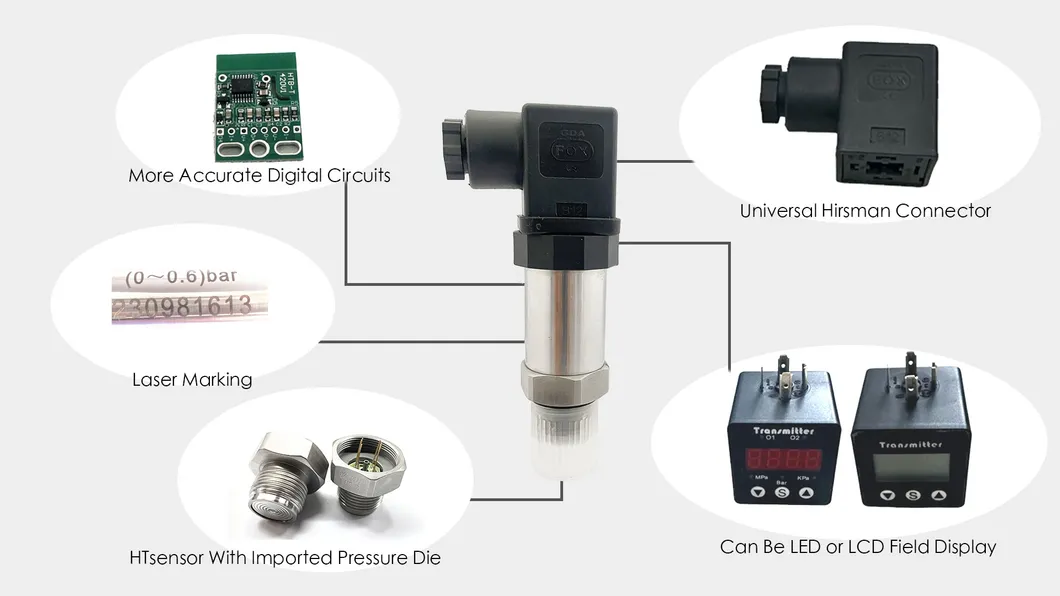 12-32VDC 1-5VDC Flush Diaphram Pressure Sensor with IX Display Pressure Transmitter