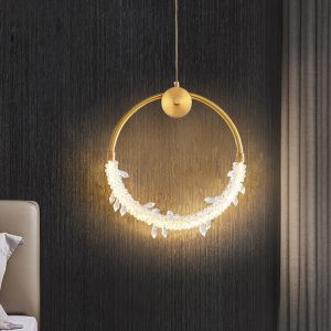 Nordic Circular Bedroom Bedside Chandelier Modern Simple Creative Crystal