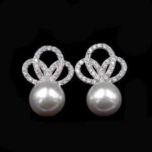 Customized Silver Pearl Earrings Jewelry / S925 Square Shape Simple Silver