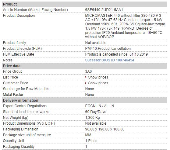 6SE6440-2UD21-5AA1 6SE6 440-2UD21-5AA1 Siemens Power Supply