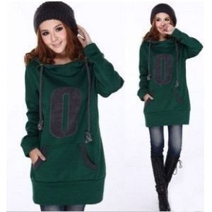 Long Ladies / Women Hooded Sweatshirts , Two Pockets Cotton