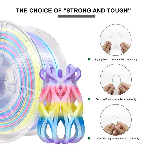 1.75mm PLA+ Silk Filament 1kg Silk Macaron Rainbow Filament 3d Printing Filament