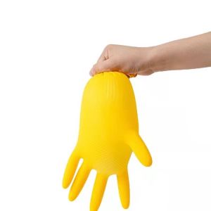 Flock Lined Oilproof Latex Rubber Gloves Chemical Resistance 22 Inch