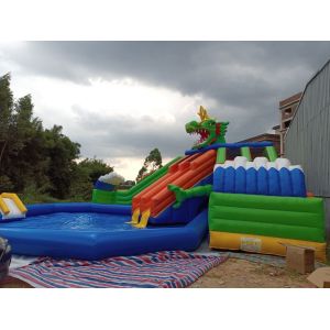 0.9mm PVC Mobile Land Ground Inflatable Water Park With Pool Slide Commercial