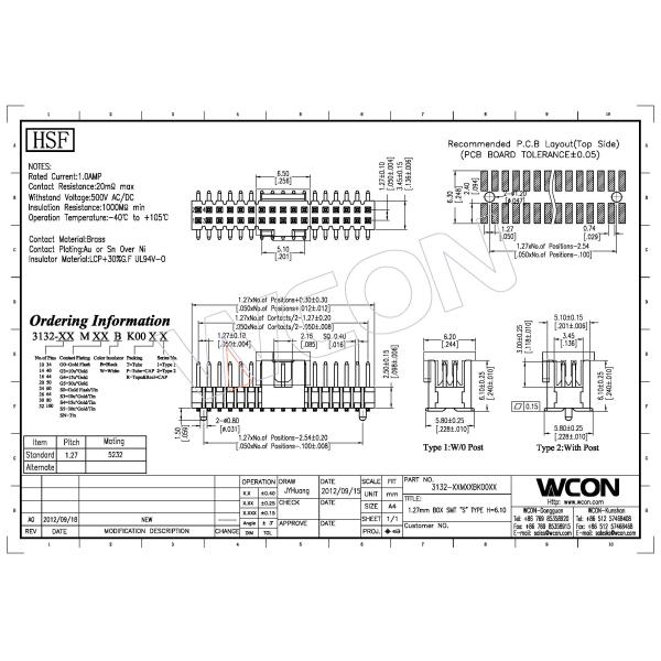 1.27mm Box Header, SMT Type, with Fork&Cap, H=5.7mm, Gold Flash Plating
