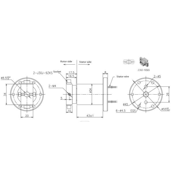 2000rpm Industrial Slip Ring Inner Bore 8.5Mm For Aeronautical