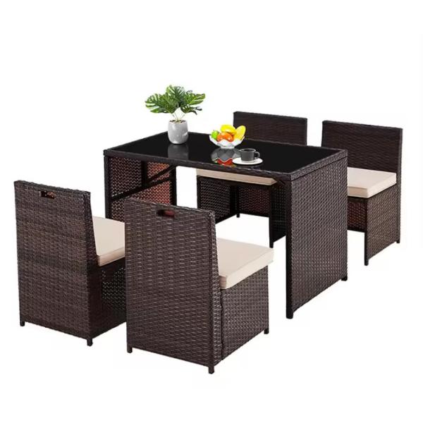 5 Piece Pe Rattan Furniture Dining Tables And Chairs Aluminum Waterproof Outside Patio Lounge Outdoor