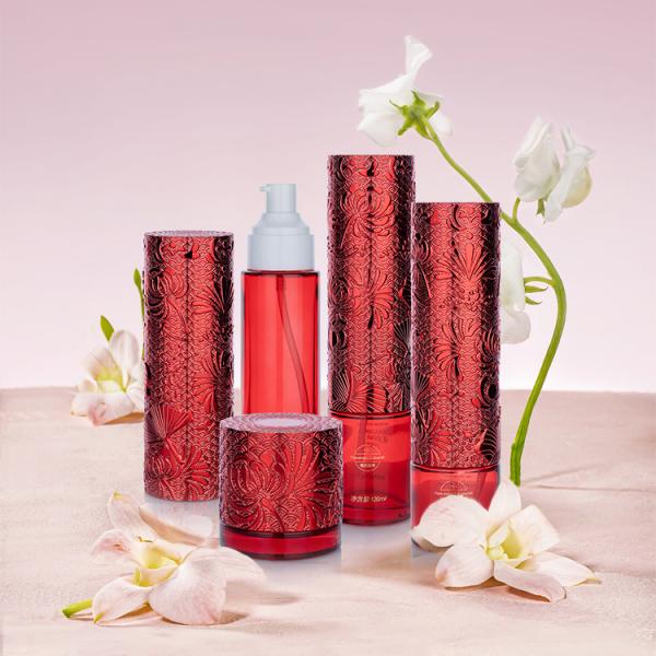 100/120ml/60g Glass Red Cylindrical Smooth With White Spray For Cosmetic Packaging Bottle