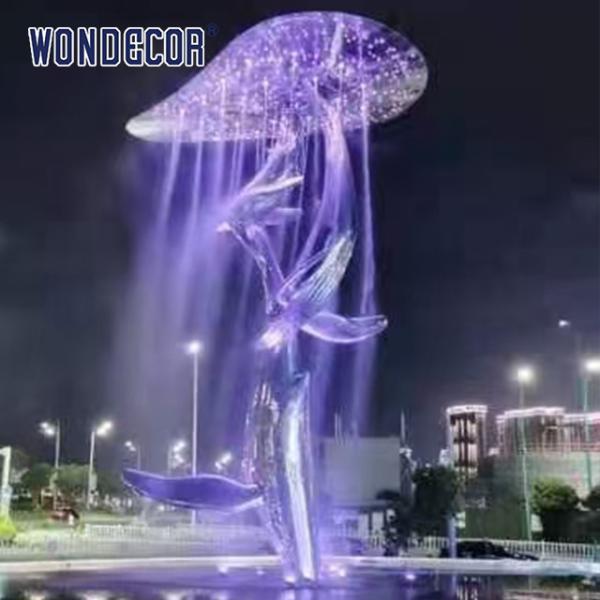 Buy Large Outdoor Square Stainless Steel Fountain Sculpture Cloud Whale at wholesale prices