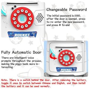 Kids ABS Material Pink And Blue Color Rocket Piggy Bank For Educational