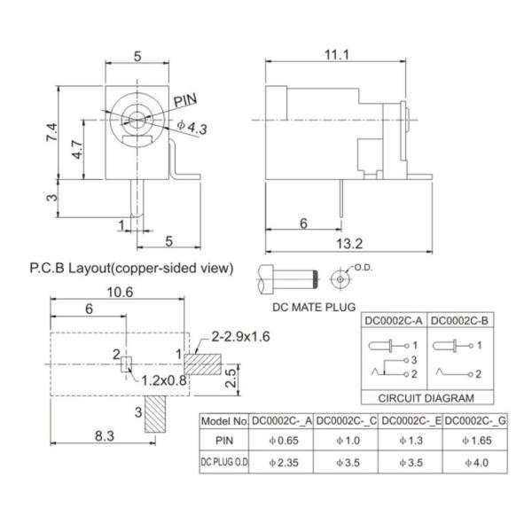 OEM DC Connector Jack , 1.3 Mm Dc Power Jack Electrical Life 5000 Times