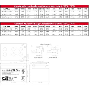 CSB Battery GPL12120 12V 12Ah Sealed Lead Acid Battery for Long Life and UPS