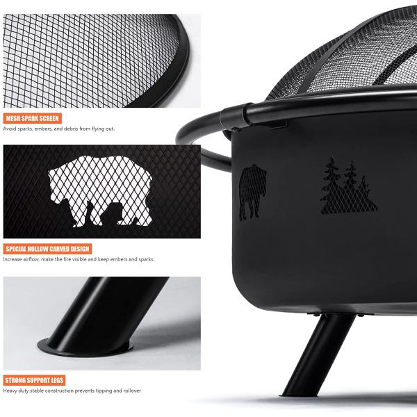 Outdoor Garden Wood Charcoal Heating Stove With Fireplace Poker Black