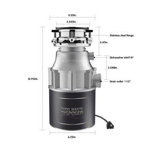 3/4 hp Indoor Use Continuous Feed Garbage Disposal Wet Waste Processor Kitchen