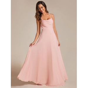 Boat Neck Empire A-line Ruffled Adjustable Spaghetti Strap Zipper Purple Orchid