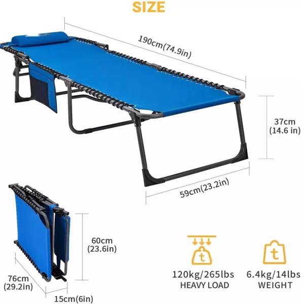 Outdoor Patio Garden Beach Portable Camping Sun Lounger Chair with Lightweight Design