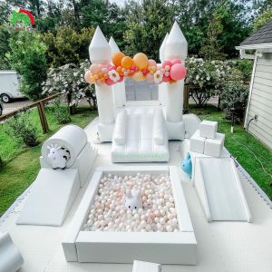 Custom Wedding Party Inflatable Bouncer White Bouncy House Jumping Castle