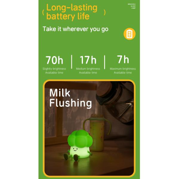 Cute Cartoon Broccoli To Accompany Children To Sleep Silicone Night Light Rechargeable Bedside Vegetable Lamp