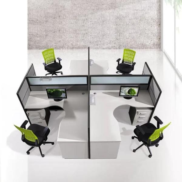 ISO Modular Four Person Workstation Desk Glass Panel Black Wooden