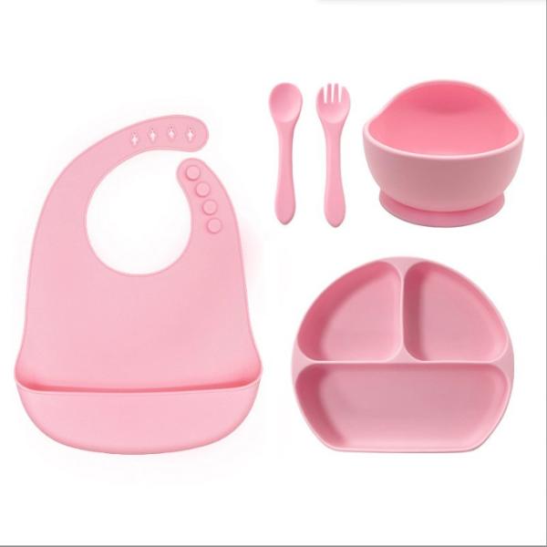 Silicone Baby Feeding Set 5pcs Best Waterproof Safety Easy Clean Bowl with Spoon Bib