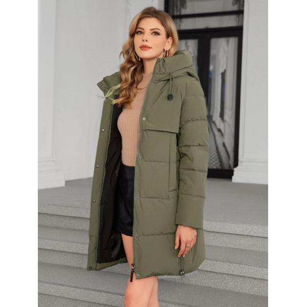 Classic Four Pocket Mid-Length Thickened Down Jacket, machine washable, woman winter coat, down jacket, bio down jacket, dark colour,bio fluff coat