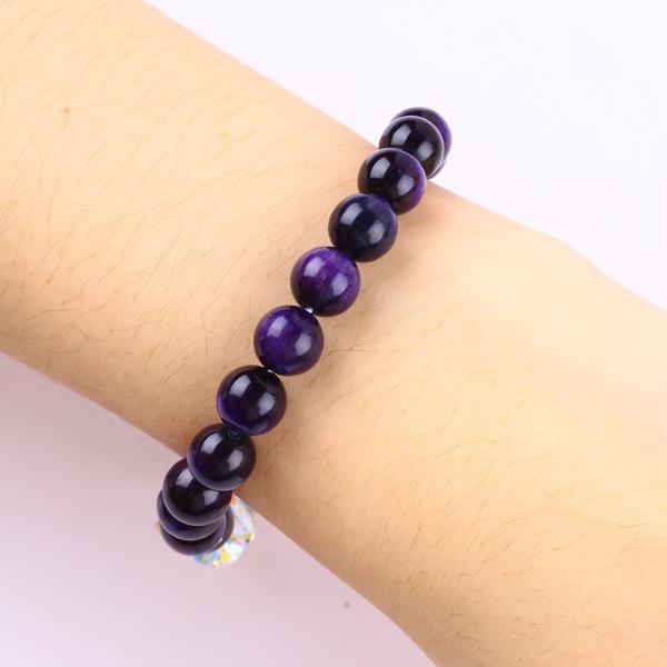 Sparkling Cherry Purple 8mm Tiger Eye Bead Bracelet For Daily Wear