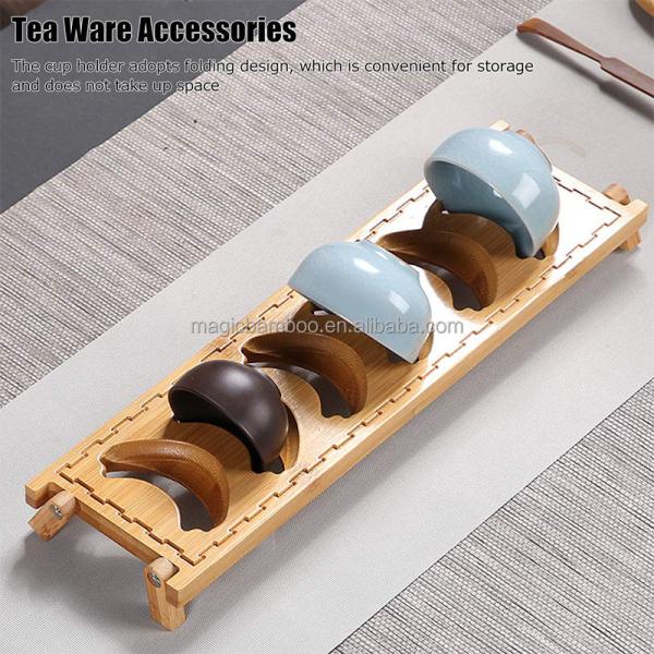 CE / EU Certified Rectangle Bamboo 6 Grid Teacup Holder for Kung Fu Tea Set Accessories