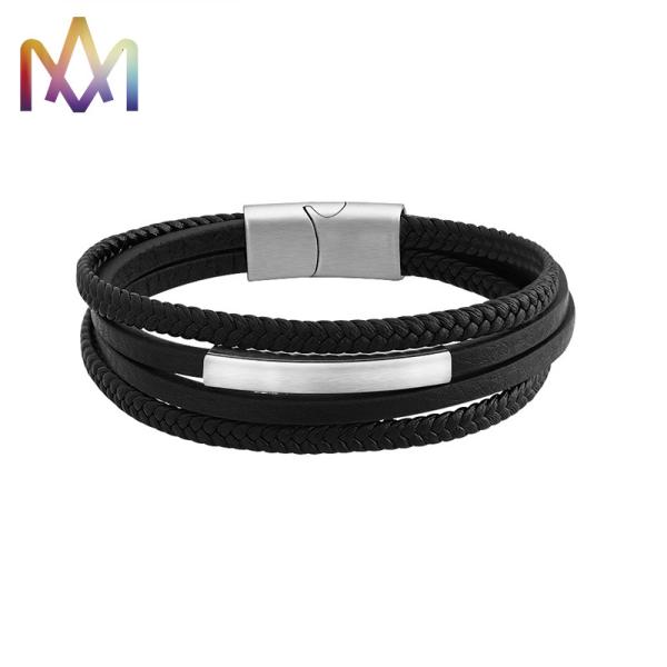 Buy Hypoallergenic 65MM Engraved Mens Leather Bracelets at wholesale prices