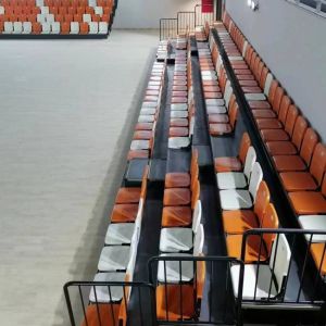 White Color Floor Mounted Arm Chair Retractable Bleacher Seating System For