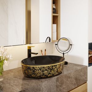 Gold Electroplate Art Sanitary Ware Basin Table Top Round Shape