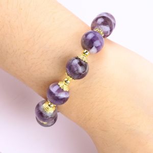 Handmade 12MM Dream Amethyst With Flower Spinner Charm Blessing Crystal Bead