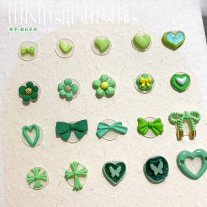 2023 new Nail charms green color frosted heart bow flowers 3d nail art summer
