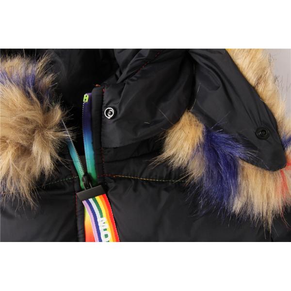 Junior Girls longline coats, Children's longline jacket, Hood Fur, Rainbow zipper