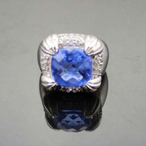 925 Sterling Silver Blue Topaz Cubic Zirconia Ring(F59)