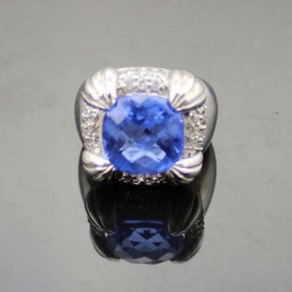 925 Sterling Silver Blue Topaz Cubic Zirconia Ring(F59)
