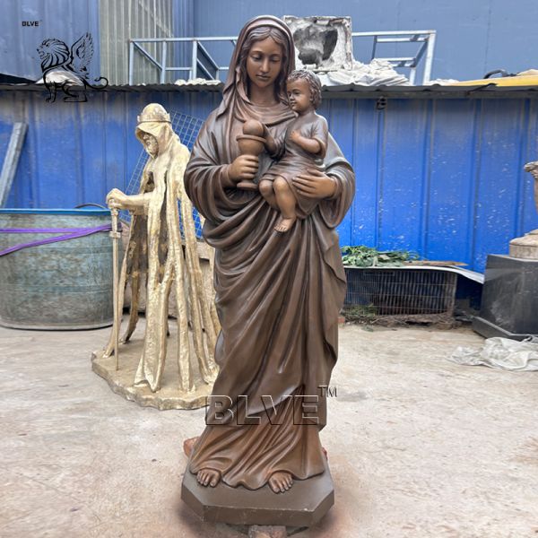 Buy Bronze Mother Mary Statue Christian Statues Religious Virgin Sculpture Life Size Metal Crafts Church Home Decor Handmade at wholesale prices