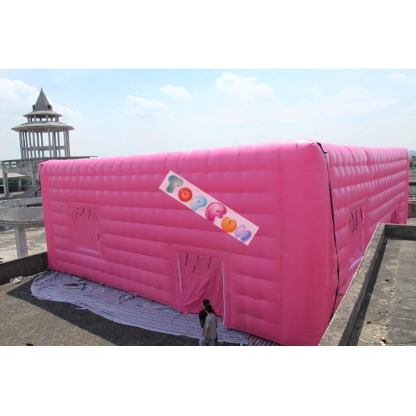 Pink Fabric Inflatable Stitching Cube , Blowers Sewn Inflatable Cube Tent