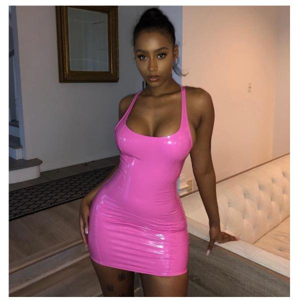 U Neck Sleeveless PU Leather Mini Dress