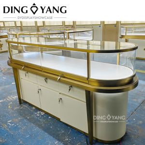 Professional Jewellery Counter Showcase with Hairline Gold and Matte Beige