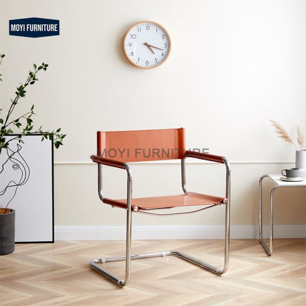 Home Furniture Luxury Modern Dining Chairs Saddle Leather Brown Mart Design Metal Legs Armchair Ideal Restaurant Cafe Office