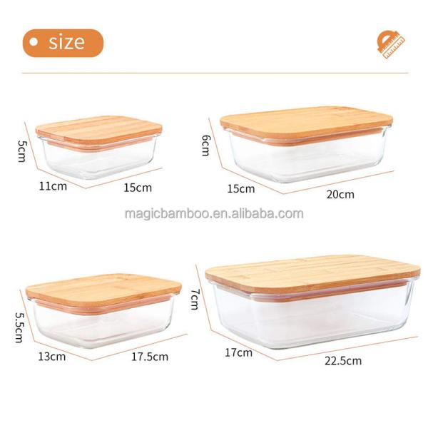 Kitchen Square Glass Jar Lunch Box Container With Bamboo Lid Customizable and Durable