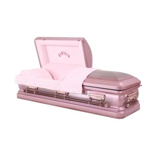 Pink Velvet Metal Coffin Urn Shaped 18 Gauge Steel, Natural Brushed Light MC10