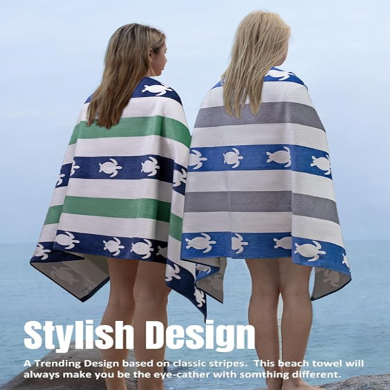 Premium Cotton Velour Beach Towel with Striped Design for Absorbent Softness and