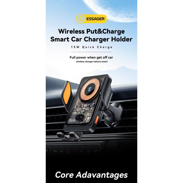 ESSAGER T11 Series Wireless Car Charger Holder Wireless Charging Phone Stand 5V/2A
