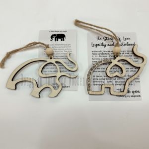 Wooden Elephant Christmas Ornament with Story, Friendship Gift for Best Sisters