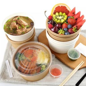 China Takeaway Custom Disposable Soup Salad Kraft Paper Bowl Biodegradable 40oz on sale