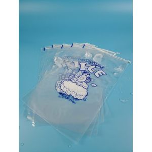 Clear plastic 8Lb Drawstring biodegradable ice bags Custom Printed