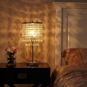 Modern LED Iron Crystal Bedside Table Lamp for Living Room luxury table lamp(WH